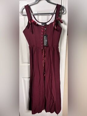 Scarlet Darkness Sleeveless Burgundy Maxi Top with Satin Tie Details
